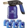KEMPER - Lampada a saldare guscio in acciaio piezo + 6 cartucce gas 190 g con sicurezza stop gas