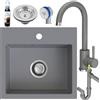 empiria SINK QUALITY Sink Quality - Lavello grigio con rubinetto, 45 × 42 cm, con rubinetto, sifone e impregnazione, set completo di lavello da incasso in granito, lavello da 45 cm