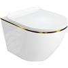 Lavita WC a parete sospeso con sedile, coperchio WC con abbassamento automatico e cerniere in metallo Senza brida Sospeso Bacino WC, Sofi Slim Gold Line 365x490x395 mm Bianco/Oro