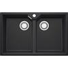 PRIMAGRAN Lavello da Cucina Grafite 78x50cm, Lavandino in Granito a 2 vasche + Sifone Classico, Lavabo da Cucina Incasso al Mobile 80cm - Madrid Twin S003