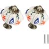 Zernmiarder, Confezione da 2 pomelli a forma di zucca color avorio, in ceramica, stile vintage, per cassetti e cassettiere, con viti, fiore rosso e ramo