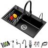 Ecoxsnz Lavello Da Cucina Nero 68 x 45 cm, Lavello Cucina In Acciaio Inox 1 Vasca Con rubinetto estraibile, Lavello da incasso a tre fori (Nero, 68x45cm)