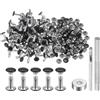 QUARKZMAN 100 Set Rivetti in Pelle 6mm x 8mm Elementi Fissaggio Borchie Rivetto a Doppio Cappuccio Metallo 3Pz Montaggio Chicago per Borse Pelle Riparazioni, Nero Opaco