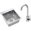 VBChome Lavello da incasso in acciaio inox, 40 x 45 cm, spazzolato, con foro per rubinetto, con scarico grande, sifone in acciaio inox, cromato argento