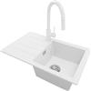 PRIMAGRAN Lavandino da Cucina Bianco 70x44cm, Lavello in Granito a 1 vasca + Rubinetto 40x20cm + Set di accessori, Lavabo da Cucina Incasso al Mobile 45cm - Copenhagen Easy S055