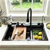 KOOGIMDDR 68 x 46 cm Lavello da cascata set, Lavello Cucina 1 Vasca in Acciaio Inox, lavandino multifunzione cucina con Dispenser di Sapone, rondella a tazza, Scolapiatti