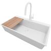 PRIMAGRAN Lavandino Angolare Tutto Bianco 88x50cm, Lavello in Granito a 1 vasca + Rubinetto 40x20cm + Set di accessori, Lavabo da Cucina Incasso al Mobile 90cm - Oslo 90 Top S726