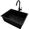 PRIMAGRAN Lavandino da Cucina Tutto Nero 56x44cm, Lavello in Granito a 1 vasca + Rubinetto 32x20cm + Set di accessori, Lavabo da Cucina Incasso al Mobile 60cm - Venezia Easy Slim S072