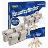 GERCAR - Set di 2 cilindri professionali a chiave unica, 90 mm, con pomello 45/45, in ottone opaco massiccio, con 10 chiavi reversibili, lunghezza: 90 mm, A:45, B:45, set da 2 pezzi