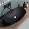 doporro Lavabo da Appoggio Ovale in Ceramica Nero Opaco 63x36,5x14 cm, Lavandino Bagno Moderno Effetto Loto, Senza Foro Rubinetto - Brüssel858