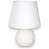 KORAT Lampada da Tavolo con Base in Ceramica e Paralume in Tessuto Bianco - Design Moderno ed Elegante - Attacco E14 Max 60W - Lume Bombato da Comodino, Salotto o Camera da Letto