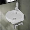 Inbagno Lavabo sospeso ad angolo 39x36 in ceramica lucida con design ovale, forato per troppopieno e miscelatore