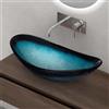 doporro Lavabo da Appoggio in Vetro Temperato Lavandino Bagno Ovale 53,5 x 35,5 x 16 cm Blu Lavello Design Artistico con Texture per WC Ospiti Minerva08