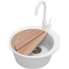 PRIMAGRAN Lavandino da Cucina Bianco 50x50cm, Lavello in Granito a 1 vasca + Rubinetto 32x20cm + Set di accessori, Lavabo da Cucina Incasso al Mobile 45cm - Pise Top S037