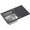 QUADRON Lavello nero | dimensioni 78 x 48 cm | lavello in acciaio inox KENNETH 111 lavello da cucina a vasca singola con vasca in acciaio | granito e acciaio inox | con gocciolatoio