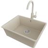 PRIMAGRAN Lavandino sottotop Beige 56x44cm, Lavello in Granito a 1 vasca + Rubinetto 32x20cm + Set di accessori, Lavabo da Cucina al Mobile 60cm - Venezia Easy S077