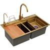 Dokiiovo Lavello doppio in acciaio inox, con 2 vasche da cucina, doppio lavello da cucina con 2 rubinetti, porta coltelli, tagliere, tubi dell'acqua (oro, 82 x 46 cm)