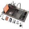 Generic 80x45cm Lavandino Cucina, Cascata Lavello Cucina, 1 Vasche In Acciaio Inox Nero Rettangolare, Lavello Cucina Multifunzione Per Workstation, Accessori Completi