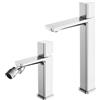 Inbagno Set di rubinetti lavabo alto e bidet in ottone cromato con manopola senza leva e piletta universale click clack in acciaio, LOTUS