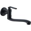 SXWYLZ Rubinetto A Parete Lavatoio Acqua Fredda Rubinetto A Muro Cucina Ottone Rubinetto Lavello Cucina A Muro Lungo Singolo Rubinetto Dell'Acqua Fredda,Nero,30 Cm