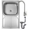 Deftrans - Lavandino da cucina 80 x 60 cm in acciaio inox con scolapiatti - Lavello con rubinetto completo di rubinetto - Lavello con rubinetto e sifone - Lavandino sospeso in acciaio inox per 80 cm