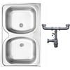 DomoDomo - Lavello cucina 2 vasche acciaio inox 80x50 moderno - lavello da cucina sovrapiano resistente - lavelli cucina senza gocciolatoio salvaspazio - cucina lavello completo con sifone incluso