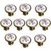 FBSHOP(TM) Set di 10 32 mm french Flair - Pomelli in ceramica dipinta a mano fiore fungo design rotondo fatto a mano da cucina armadio e cassetto manopole - Pulls/maniglia