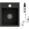 GRANITAN Lavello Cucina - Lavabo Cucina con Sifone Cromati + Impregnante 30 ml - Lavandino Cucina - Lavello Cucina 1 Vasca - Lavello 40x50 cm con Fori Preforati in Materiale Granito - Nero