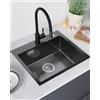 Sofetiy - Lavello da cucina in acciaio inox da 50 x 45 cm, nero antracite, moderno lavello da incasso, rettangolare, per sottolavelli a partire da 50 cm, con foro per rubinetto e sifone