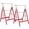 HOMCOM Set 2 Cavalletti da Lavoro Pieghevoli Portata 200 kg Rosso e Argento | Altezza Regolabili 80-130 cm, Cavalletti Telescopici Salvaspazio, Acciaio, Fai da Te, Garage, Giardino