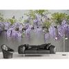 STROXTH WALLPAPER Carta da Parati Fotografia Fiori Viola 430cmx300cm Glicine Moderno Con Foglie Verdi E Farfalla 3D Soggiorno Camera da Letto Murale