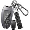 Rondrive Custodia per chiave auto, adatta per Peugeot 208, 301, 307, 308, 407, 408, 508, 2008, 3008, 4008, 5008, accessori in metallo, pelle, con portachiavi, colore: nero