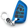 M.JVisun Morbido Fibra di Carbonio Finire Custodie per Chiavi Auto Per BMW Serie 2 Serie 3 Serie 5 Serie 6 Serie 7 GT5 M4 M5 X1 X2 X3 X5 X5M X6 X6M X7 TPU Cover Chiave Con Portachiavi - Blu