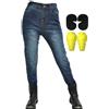 SHUOJIA Pantaloni Moto Donna,jeans Da Moto Slim Fit Da Donna Con Protezioni Per Ginocchia E Fianchi, Rinforzano Pantaloni Da Moto Skinny Elastici (Blue-B,S)