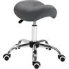 HOMCOM Sgabello da Lavoro a Sella con Ruote e Altezza Regolabile per Negozi Parrucchiere e Tattoo, 52x53x49-61cm Grigio
