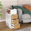 HAMHAIGO Set di 1 Comodino Camera da Letto, Comodino Stretto con Prese e Porte USB, Comodini Piccolo con 3 Cassetti, Stretti Tavolino da Divano, 25X45X70 cm