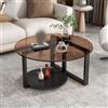JDPYURV Tavolino Rotondo Moderno Da Salotto Con Piano In Vetro Temperato E Struttura In Ferro, Piattaforma Aperta A Doppio Livello Tavolino, Per Soggiorno Cucina(A,60 * 45cm/23.6 * 17.7in)