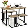 RELAX4LIFE Tavolo da Pranzo 4 Pezzi, Set Tavolo Cucina con Panca 2 Sgabelli, Tavolo da Bar con Struttura in Metallo, Gruppo Sedute per 4 Persone, Design Industriale, Rovere Grigio
