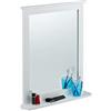 Relaxdays Specchio Bagno, Specchio con Mensola per Bagno, Bambù, Salotto, Corridoio, da Parete HLP 68x56x10 cm, bianco