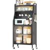 ONKBOITE Mobile Dispensa Cucina, Credenza Cucina Alta, 66 x 36 x 164cm, con Rotelle con Gancio, Foro Per Cavi, Porta Magnetica 5 Piani Mobile Microonde, Adatto Alle Cucine, Nero