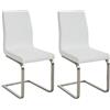 CLP Set da 2 sedie da pranzo Belfort, sedia a sbalzo imbottita, rivestimento in similpelle, struttura in acciaio inox, sedia cucina moderna Colore:bianco