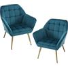 chairus Set di 2 Poltrone da Salotto in Velluto Poltrona Imbottita con Braccioli Poltroncina Moderna con Gambe in Metallo Poltrona Relax per Soggiorno/Camera da Letto, Blu
