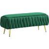 IlGruppone Panca Imbottita Divanetto In Velluto Contenitore Pouf Grande XXL PortaOggetti Intrecciato Panca Sgabello A Pie Di Letto Con Gambe In Metallo Dorato Cassapanca Legno Massello Panchina - Blu (Petrolio)