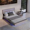 Juskys Letto sospeso Lissabon 140x200 cm con LED, rete e testiera - Design moderno in legno e similpelle - Matrimoniale - Colore beige