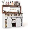 Azkoeesy Credenza multifunzionale, buffet, 120x40x130 cm, per sala da pranzo e cucina, con presa elettrica, 2 ante scorrevoli, portabicchieri, ampio spazio di archiviazione, colore bianco e noce