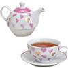 matches21 HOME & HOBBY Set di teiere in porcellana rosa dorato e bianco con cuore - Tazza da tè in porcellana con coperchio da 400 ml | 200 ml - Tazze da caffè eccezionali lavabili in lavastoviglie e lavabili in