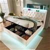 Huayz Letto imbottito 160 x 200 cm, letto matrimoniale a LED con spazio contenitivo e rete a doghe, testiera con vano portaoggetti e funzione di ricarica USB, letto contenitore con schienale idraulico