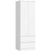 AKORD | Armadio STAR S | 60 cm Due Ante | 2 Cassetti con ripiani e Asta Appendiabiti | Mobiletto Cameretta Camera da Letto | Guardaroba | Pannello in laminato 16 mm | Bianco
