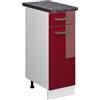 Vicco Mobiletto base per cucina R-Line, Rosso lucido, 30 cm | 1 Cassetto · Piano di lavoro incl. · Piedini regolabili in altezza · 1 Anta · ✓ Liberamente combinabile