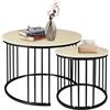 OHMG - Set di 2 tavolini da caffè dall'aspetto marmo, tavolino ausiliario per soggiorno, diametro 70+50 cm, tavolino nido grande, rotondo, aspetto marmo e struttura in acciaio dorato (acero bianco+